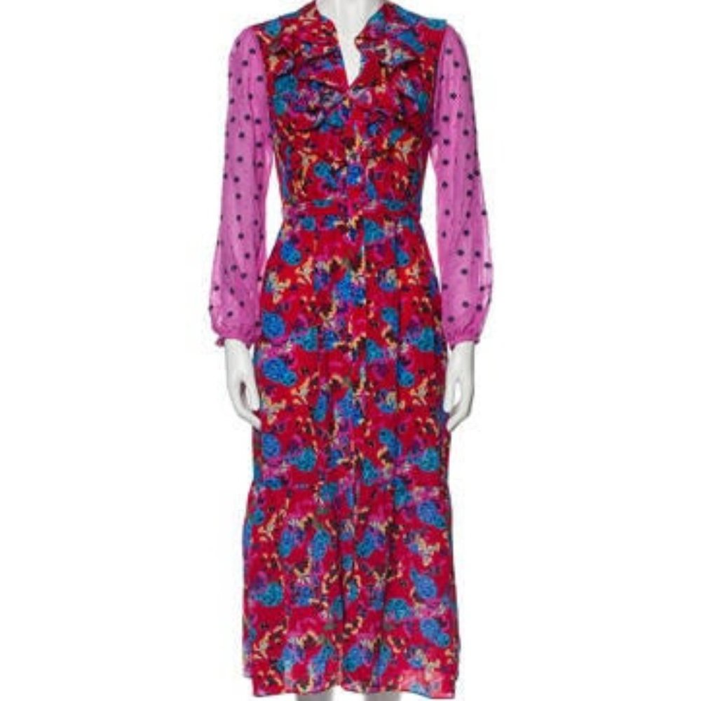 Designer Saloni Hydrangea-print Ginny midi dress